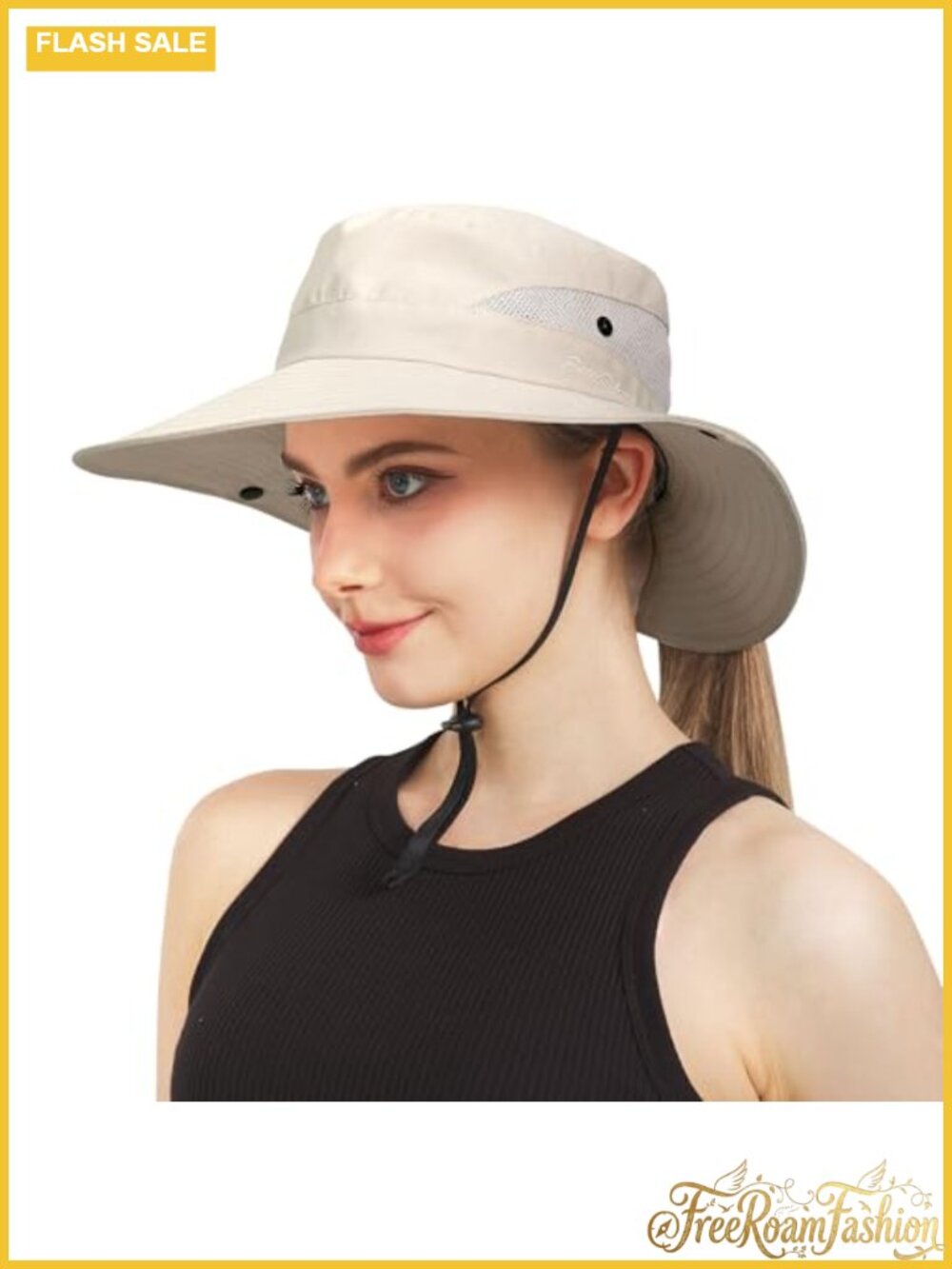 Ponytail Sun Hat Wide Brim UPF 50 Fishing Bucket Hat Adjustable Foldable